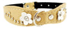 Beige Genuine leather Designer Dog Collar 14.5"x1" with Studs, Daisy, and Rhinestone