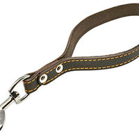 Genuine Leather Dog Traffic Leash Short 12" Long 1" Wide Lead Brown