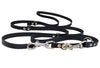 6 Way Euro Leather Dog Leash Medium Breeds, Adjustable Lead Black 60"-110" Long, 1/2" Wide (12 mm)