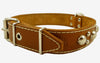 Genuine 1.5" Wide Thick Leather Studded Dog Collar. Tan, Fits 17"-21.5" Neck, Large Breeds.