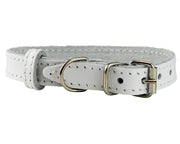 Genuine Leather Dog Collar for Smallest Dogs and Puppies 3 Sizes White