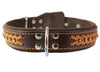 Genuine Leather Braided Studded Dog Collar, Brown 1.5" Wide. Fits 17"-22" Neck.