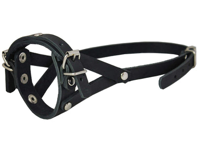 Adjustable Leather Loop Bite Bark Control Easy Fit Dog Muzzle Black. Fits 8
