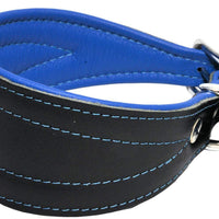 Real Leather Extra Wide Padded Tapered Dog Collar Glossy Black Greyhound Lurcher Dachshund Blue