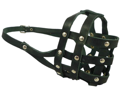 Genuine Leather Basket Dog Muzzle #110 Black - Bulldog, Boxer (Circumf 13.7