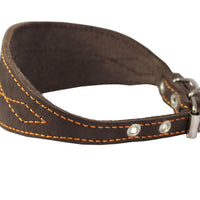 Brown Real Leather Tapered Extra Wide Greyhound Dog Collar 2.75" Wide, Fits 12"-16" Neck, Medium