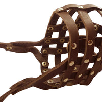 Soft Genuine Leather Dog Basket Muzzle #109 Brown - Boxer, Bulldog (Circumf 13", Snout Length 3.5")