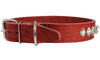 Genuine Leather Spiked Studded Dog Collar Red 18"-22" Neck 1.5" Wide Doberman, Rottweiler, Pitbull