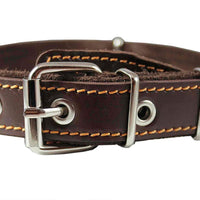 Genuine Leather Braided Studded Dog Collar, Brown 1.25" Wide. Fits 16"-20.5" Neck.