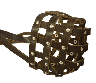 Real Leather Dog Basket Muzzle #114 Brown (Circumf 17.3