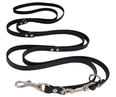 6 Way Euro Leather Dog Leash Medium Breeds, Adjustable Lead Black 60