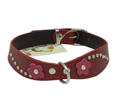 Red Genuine leather Designer Dog Collar 11