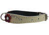 Beige Genuine leather Designer Dog Collar 11"x3/4" with Studs, Daisy, and Rhinestone