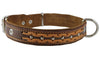Genuine Leather Braided Studded Dog Collar, Brown 1.25" Wide. Fits 16"-20.5" Neck.