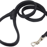 Dogs My Love 4ft Long Round Genuine Rolled Leather Dog Leash Black