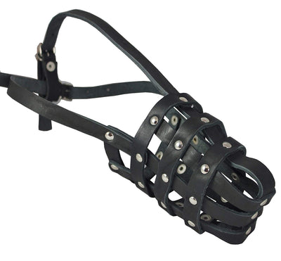 Leather Mesh Basket Secure Dog Muzzle #143 Black (Circumference 11.5
