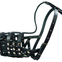 Secure Leather Mesh Basket Dog Muzzle #12 Black - Doberman, Collie (Circumf 11.5", Snout Length 5")