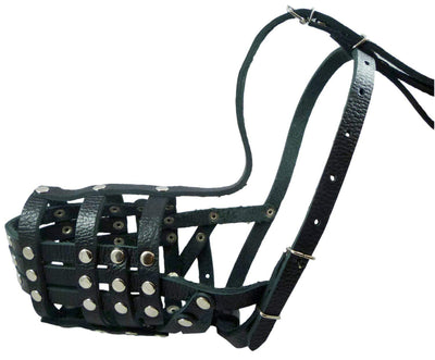 Secure Leather Mesh Basket Dog Muzzle #12 Black - Doberman, Collie (Circumf 11.5