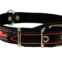 Red on Black Genuine Leather Braided Dog Collar 20"x1", Fits 14"-18" Neck