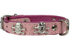 Real Leather Skull Studded Padded Dog Collar Pink/Baby-Pink