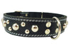 Dogs My Love Genuine 1.6" Wide Thick Leather Studded Dog Collar Black. Fits 19"-23" Neck