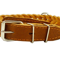Genuine Leather Braided Dog Collar 11"-14" Neck, 7/8" Wide, Brown