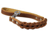 Dogs My Love Brown Leather Braided Dog Short Traffic Leash 16" Long 4-thong Braid for Large Breeds