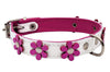 Real Leather Daisy Flowers Dog Collar White/Pink