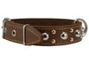 Genuine 1.5" Wide Thick Leather Studded Dog Collar. Fits 17"-21.5" Neck, Large Breeds.