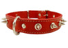 Real Leather Red Spiked Dog Collar Spikes, 1" Wide. Fits 14"-17" Neck, Medium Breeds