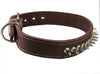 Thick Genuine Real Leather Spiked Dog Collar 1.5" Wide Brown Sized to Fit 18"-22.5" Neck
