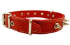 Real Leather Red Spiked Dog Collar Spikes, 1" Wide. Fits 14"-17" Neck, Medium Breeds