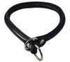 Round Genuine Rolled Leather Choke Dog Collar 19" Long Black