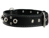 Black Real 1.5" Wide Thick Leather Studded Dog Collar. Fits 17"-21.5" Neck, Large Breeds.