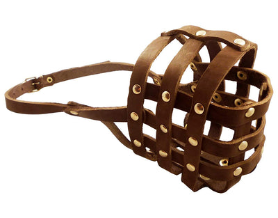 Soft Genuine Leather Dog Basket Muzzle #109 Brown - Boxer, Bulldog (Circumf 13