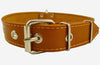 Genuine 1.25" Wide Thick Leather Studded Dog Collar. Tan, Fits 15"-20" Neck, Medium Breeds.