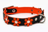 Real Leather Daisy Flowers Dog Collar Black/Orange