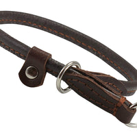 Round High Quality Genuine Rolled Leather Choke Dog Collar Brown
