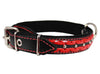 Genuine Leather Braided Studded Dog Collar,Red on Black 1.25" Wide. Fits 16"-20.5" Neck.