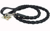 4-thong Round Fully Braided Genuine Leather Dog Leash, 4 Ft x 3/4" (20mm) Black, XLarge Breeds