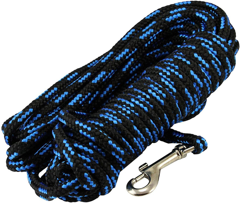 Dogs My Love Braided Nylon Rope Tracking Dog Leash, Black/Blue 15