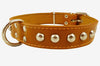 Genuine 1.25" Wide Thick Leather Studded Dog Collar. Tan, Fits 15"-20" Neck, Medium Breeds.