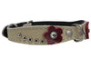 Beige Genuine leather Designer Dog Collar 11"x3/4" with Studs, Daisy, and Rhinestone