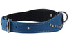 Blue Genuine leather Designer Dog Collar 14.5"x1" with Studs, Daisy, and Rhinestone