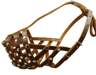 Secure Leather Mesh Basket Dog Muzzle #15 Brown - Rottweiler (Circumference 13.5