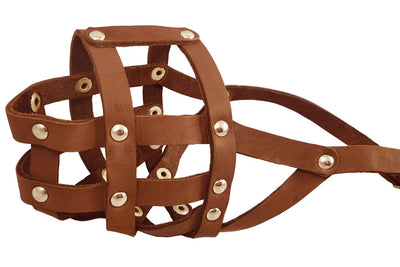 Genuine Leather Dog Basket Muzzle #105 Brown - Pit Bull, AmStaff (Circumf 12