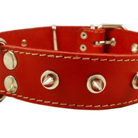 Dogs My Love Real Leather Red Spiked Dog Collar Spikes, 1.5" Wide. Fits 17"-21.5" Neck Large Breeds