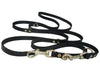6 Way Euro Leather Dog Leash Medium Breeds, Adjustable Lead Black 60"-110" Long, 1/2" Wide (12 mm)
