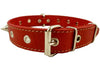 Real Leather Red Spiked Dog Collar Spikes, 1" Wide. Fits 14"-17" Neck, Medium Breeds
