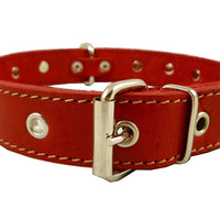 Real Leather Red Spiked Dog Collar Spikes, 1" Wide. Fits 14"-17" Neck, Medium Breeds